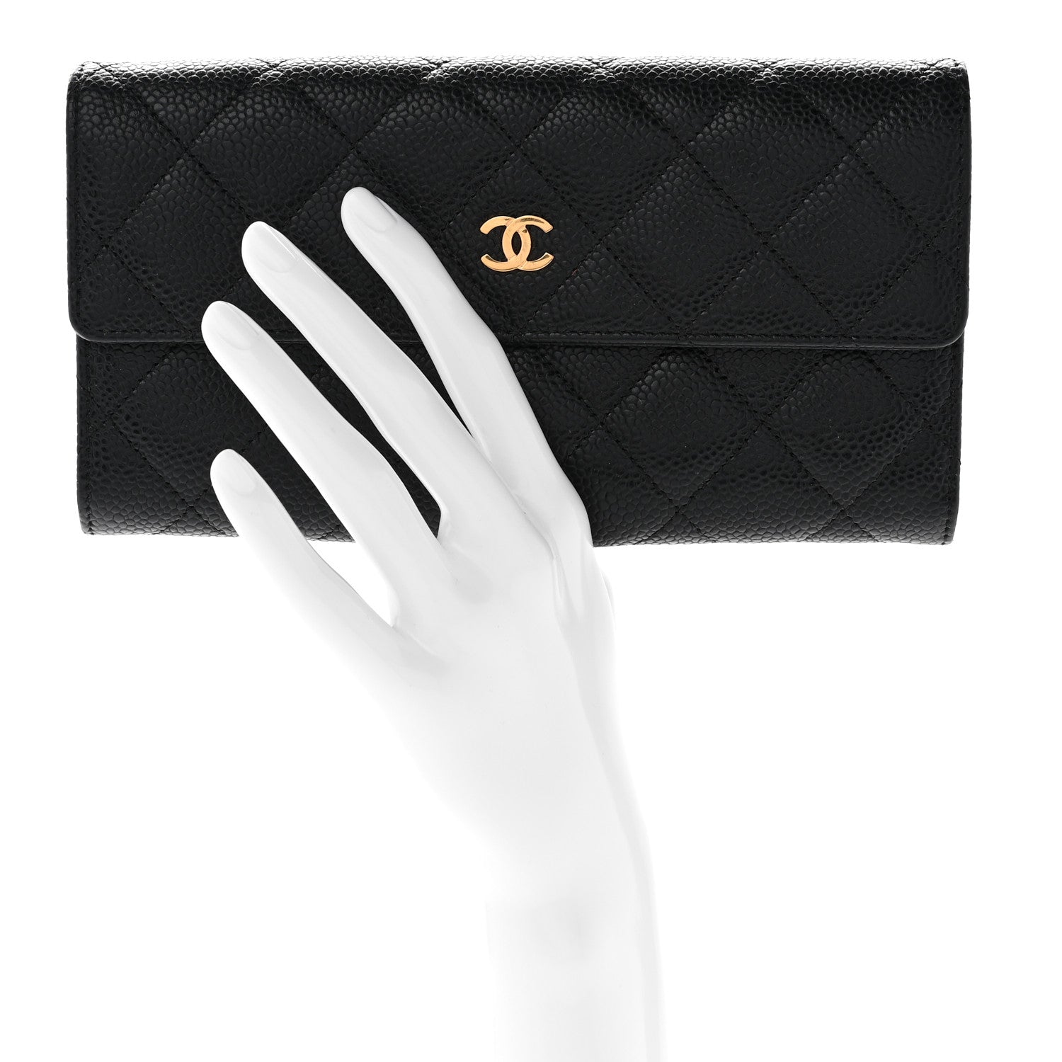 Chanel Caviar Quilted Large Gusset Flap Wallet Black 2 of 8
