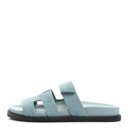 Hermes Suede Goatskin Womens Chypre Sandals 38.5 Vert d'eau 1 of 11
