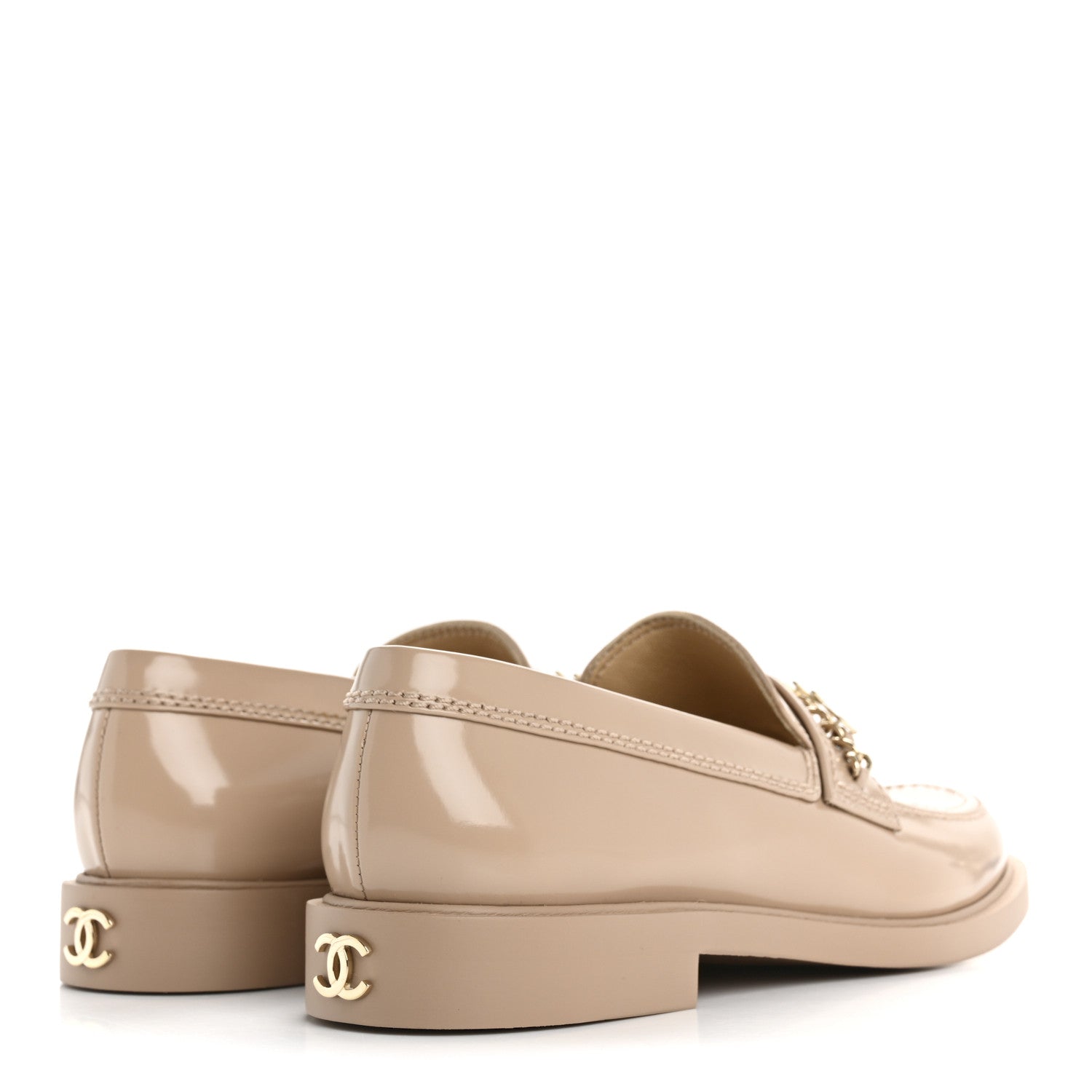 Chanel Shiny Calfskin Logo Loafers 38.5 Light Brown 5 of 10