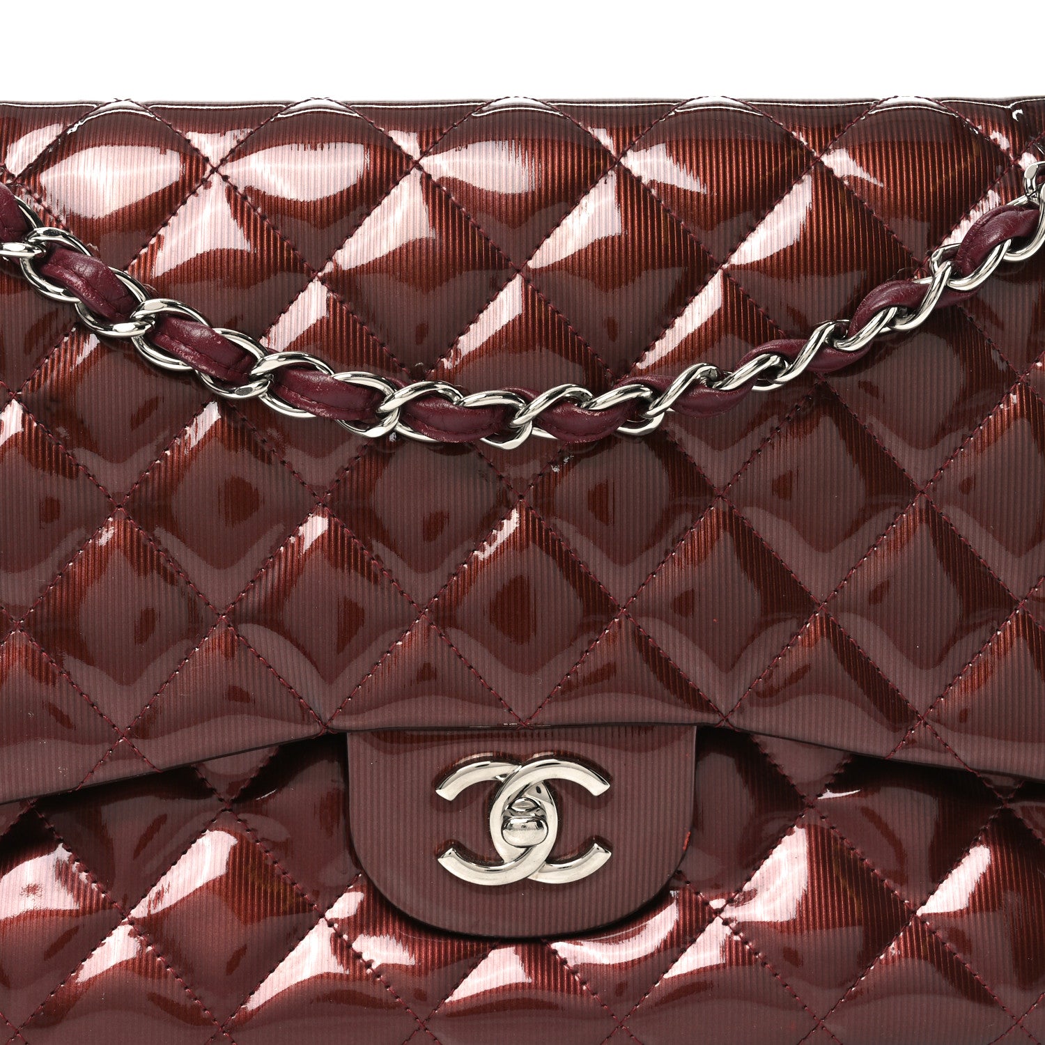 Chanel Striated Patent Quilted Jumbo Double Flap Burgundy 8 of 11