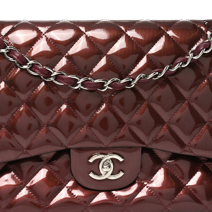 Chanel Striated Patent Quilted Jumbo Double Flap Burgundy 8 of 11