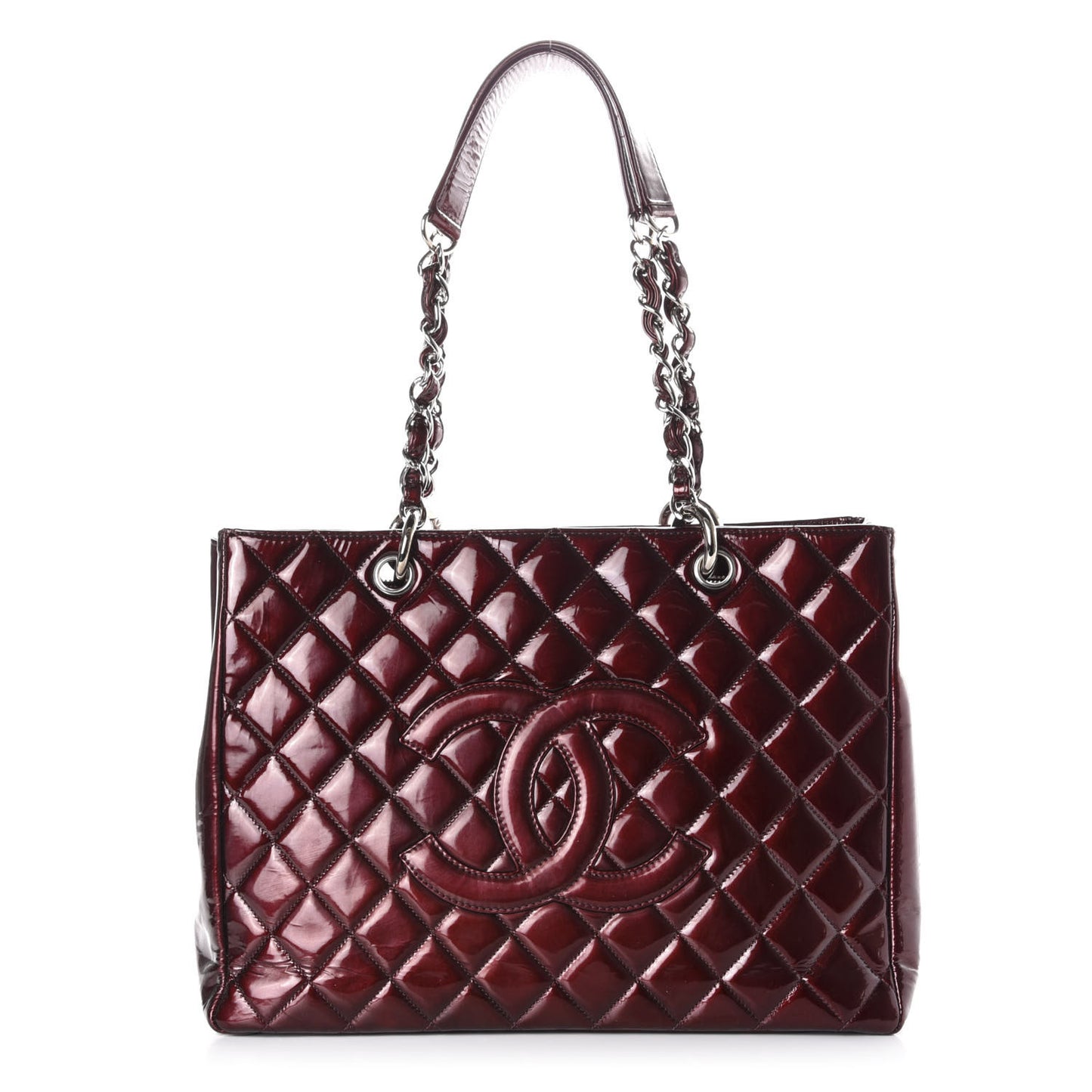 Patent Quilted Grand Shopping Tote GST Dark Bordeaux