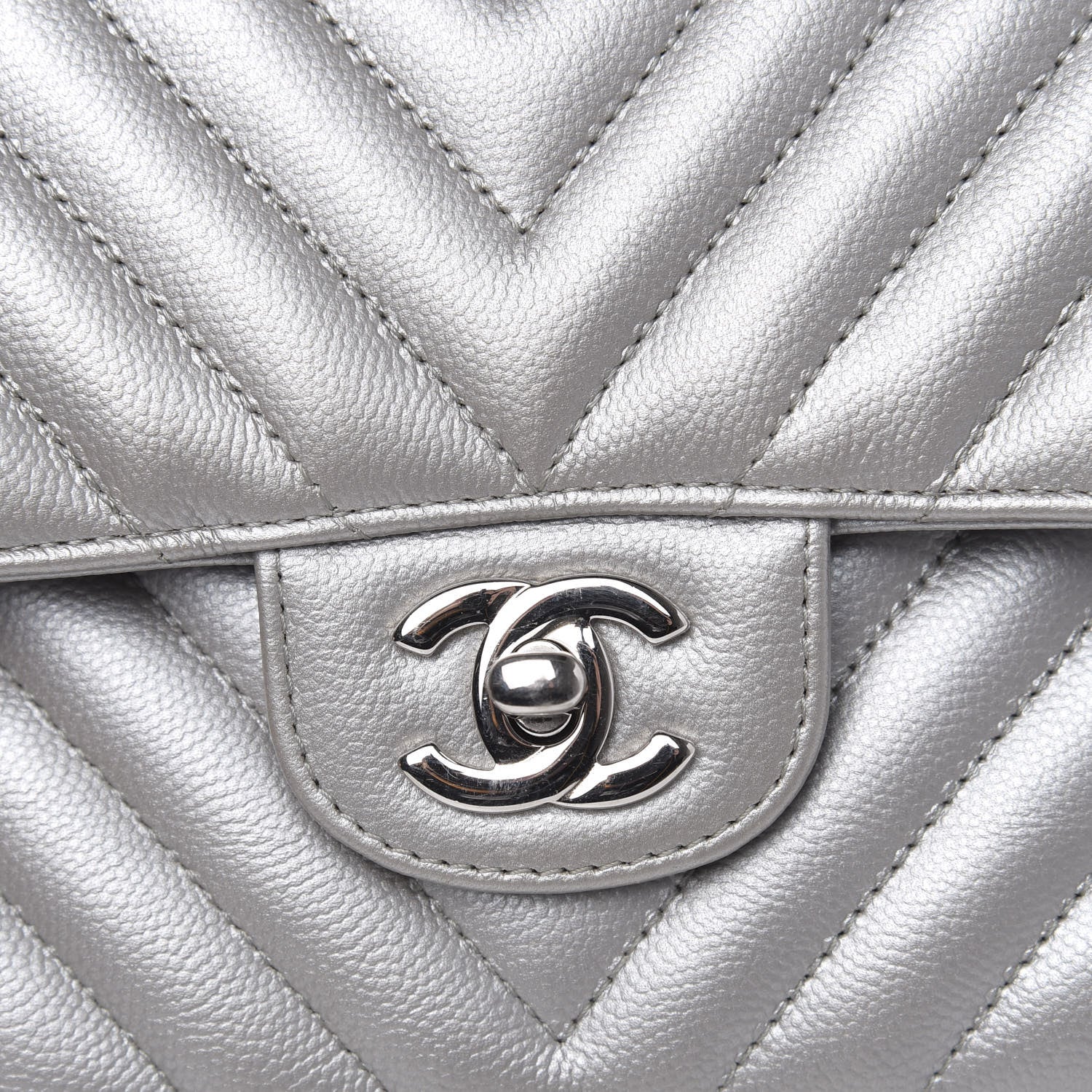 Chanel Metallic Caviar Chevron Quilted Medium Double Flap Silver 13 of 16