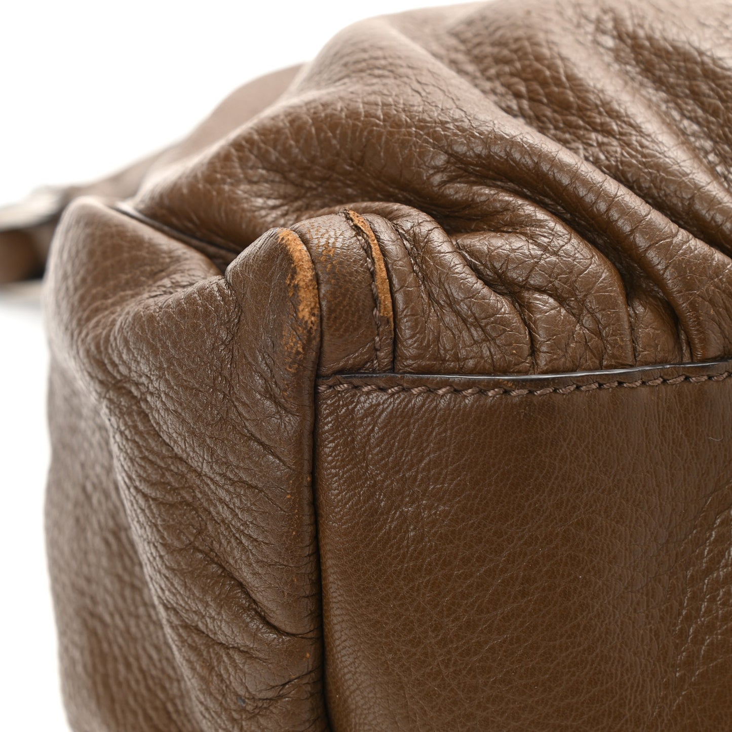 Calfskin Large D Gold Ring Shoulder Bag Brown