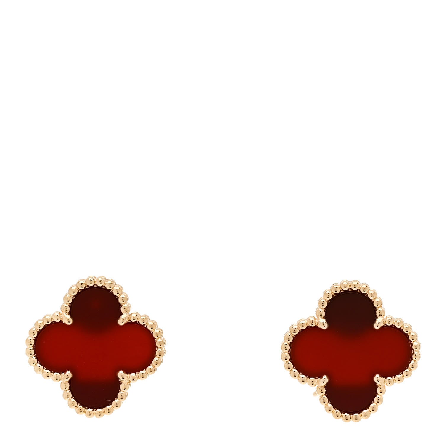 Van Cleef & Arpels 18K Yellow Gold Carnelian Vintage Alhambra Earrings 1 of 4