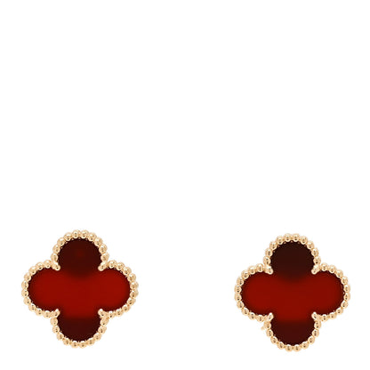 Van Cleef & Arpels 18K Yellow Gold Carnelian Vintage Alhambra Earrings 1 of 4