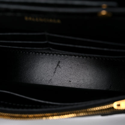 Balenciaga Shiny Calfskin Crocodile Embossed Hourglass Chain Bag Black 11 of 13