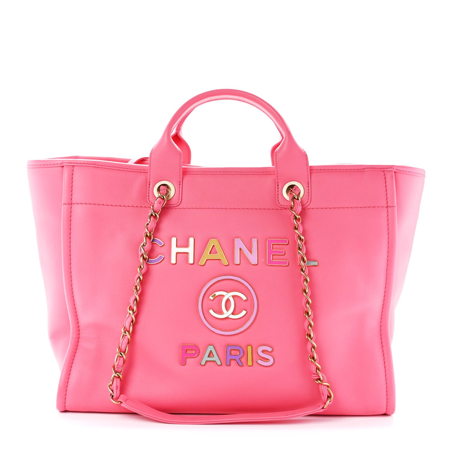 Calfskin Medium Deauville Tote Coral Pink