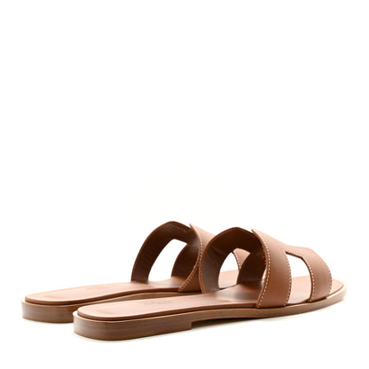 Hermes Box Calfskin Oran Sandals 38 Gold 4 of 9