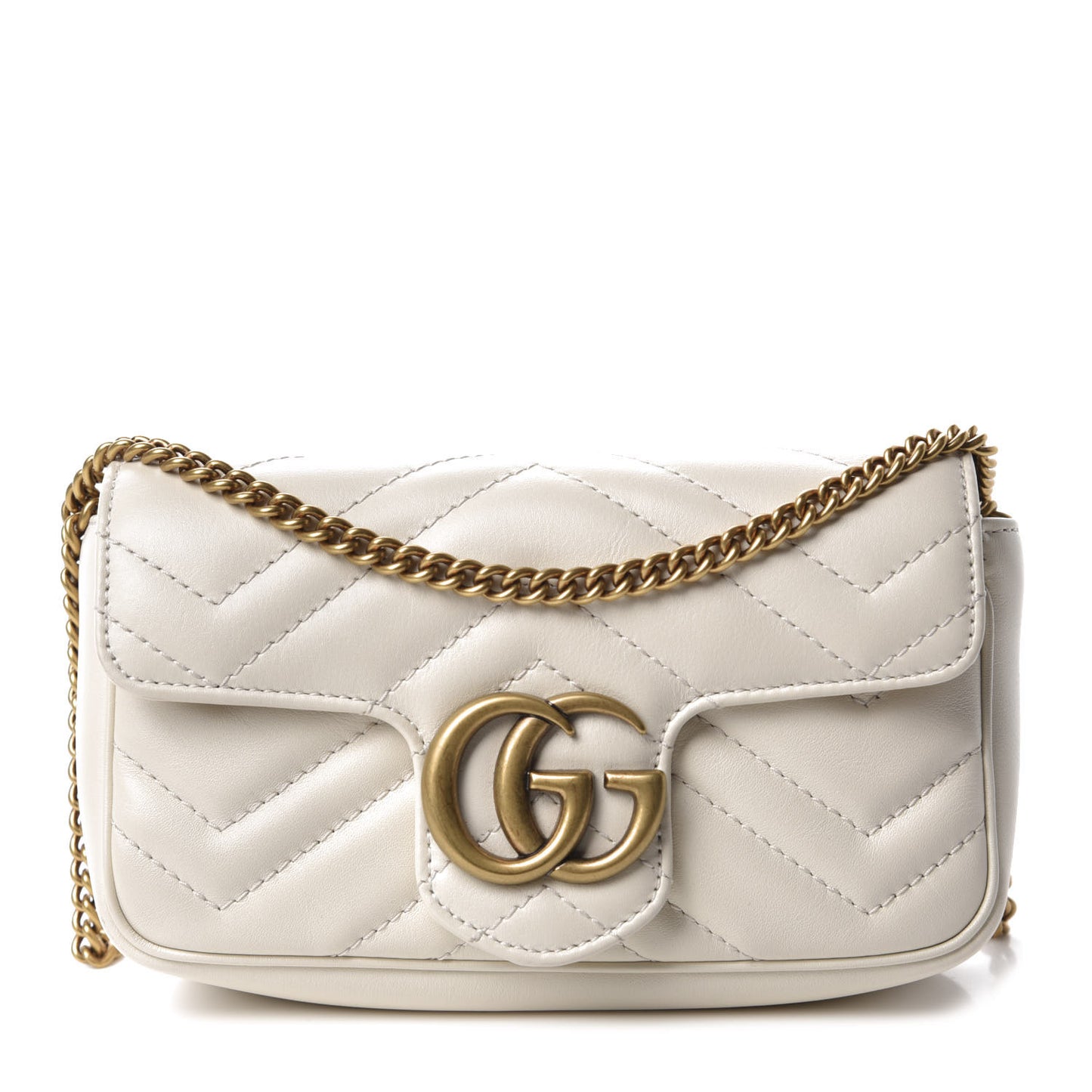 Calfskin Matelasse Super Mini GG Marmont Shoulder Bag White