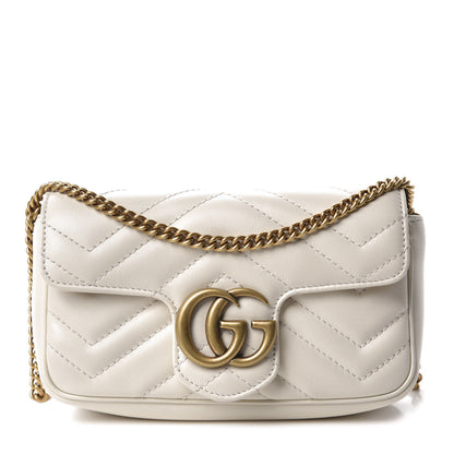 Gucci Calfskin Matelasse Super Mini GG Marmont Shoulder Bag White 1 of 11