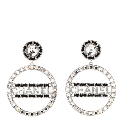 Chanel Crystal Lambskin Chain CC Hoop Clip On Earrings Black Silver 1 of 6
