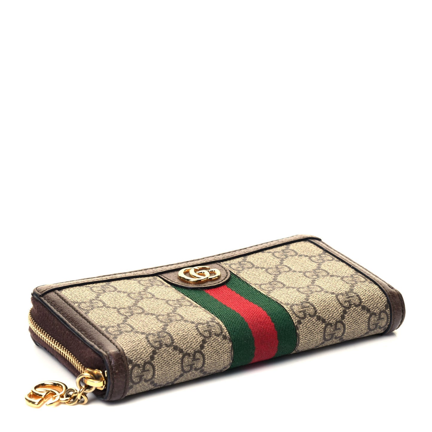 GG Supreme Monogram Web Ophidia Zip Around Wallet Brown