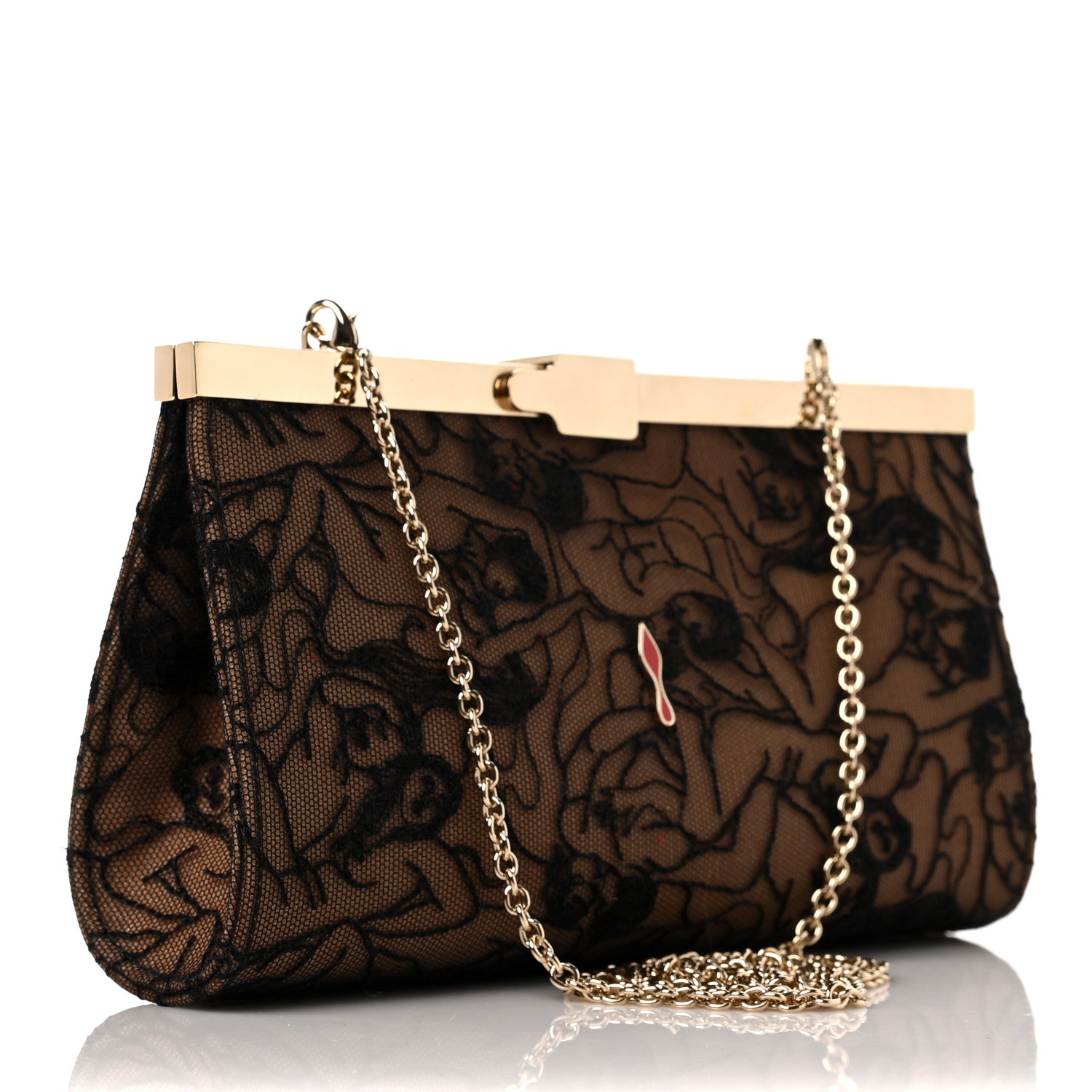 Christian Louboutin Dentelle Touze Palmette Clutch Black 2 of 7