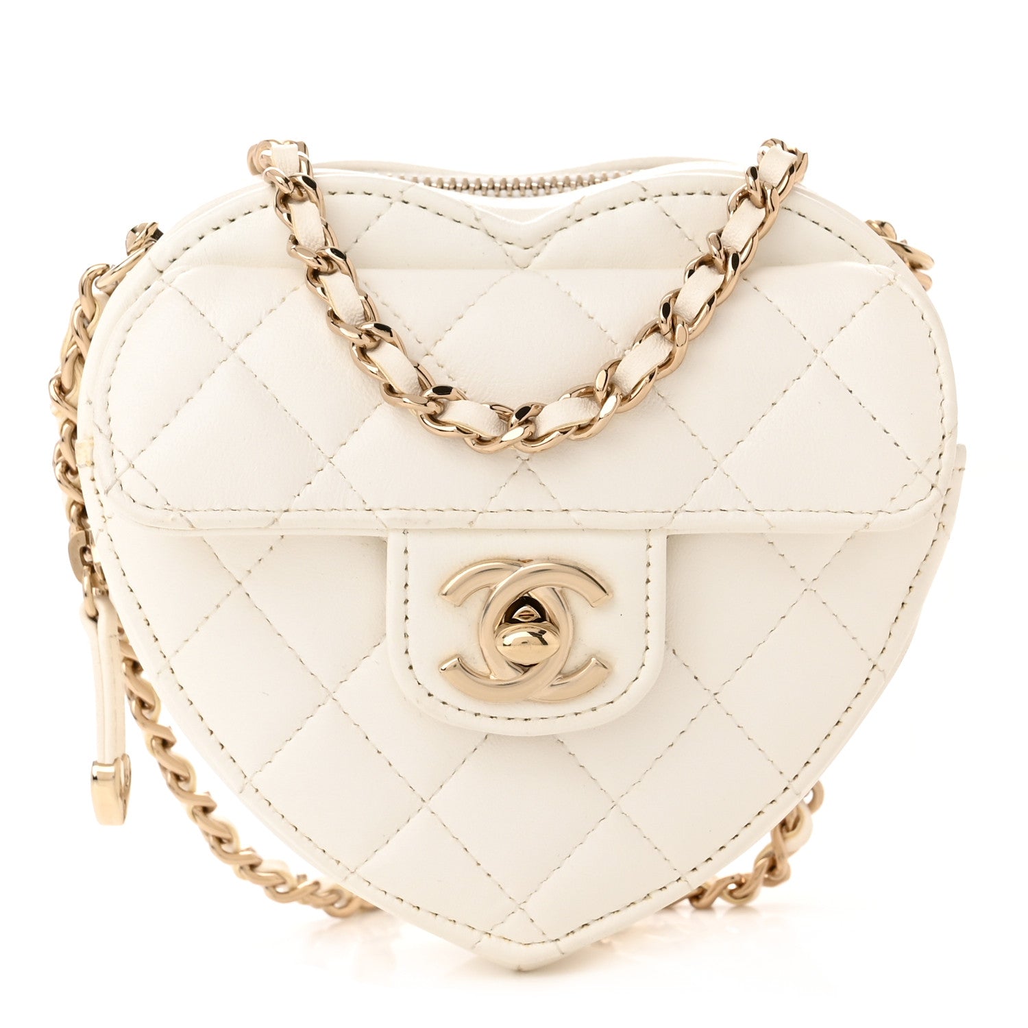Chanel Lambskin Quilted CC In Love Heart Clutch With Chain White 1 of 13