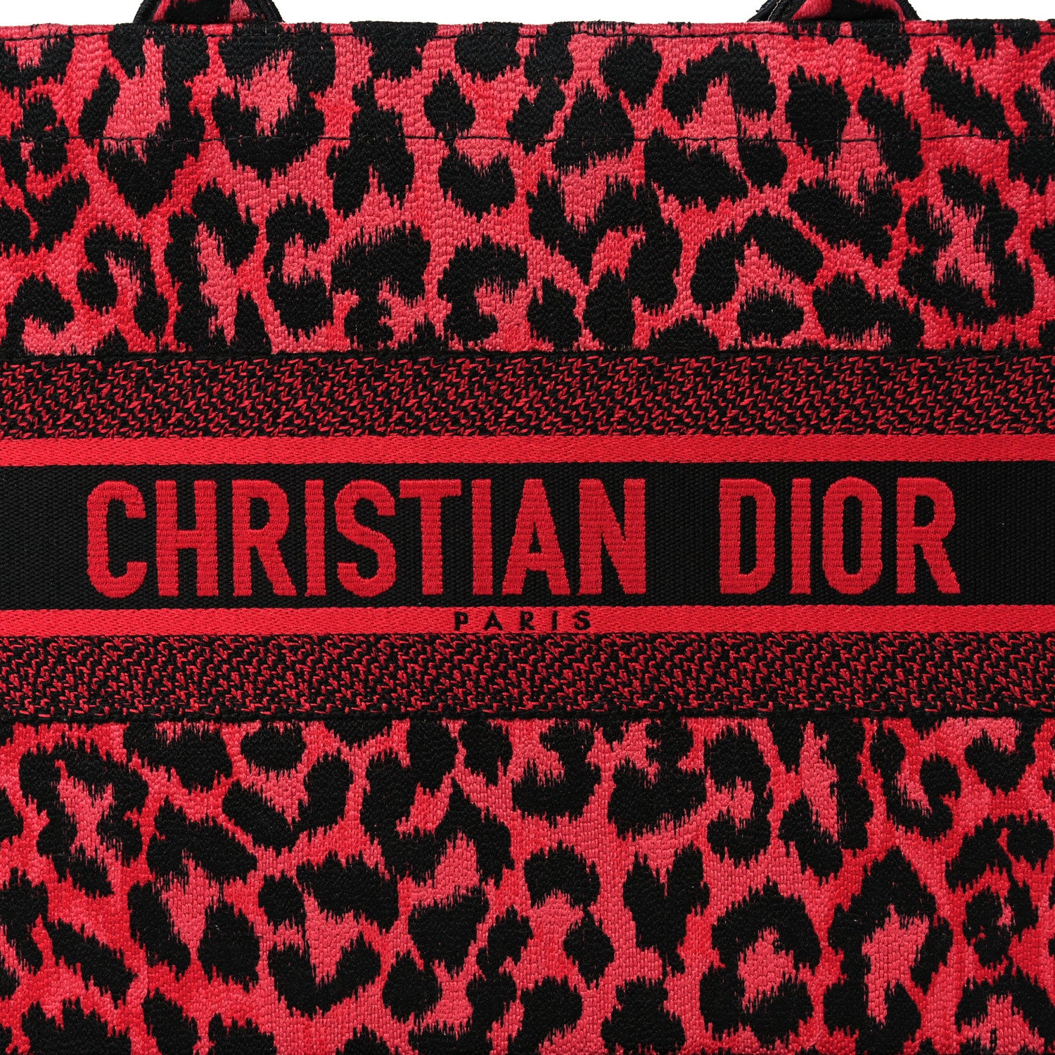 Christian Dior Canvas Mizza Embroidered Medium Leopard Book Tote Fuchsia Multicolor 8 of 10