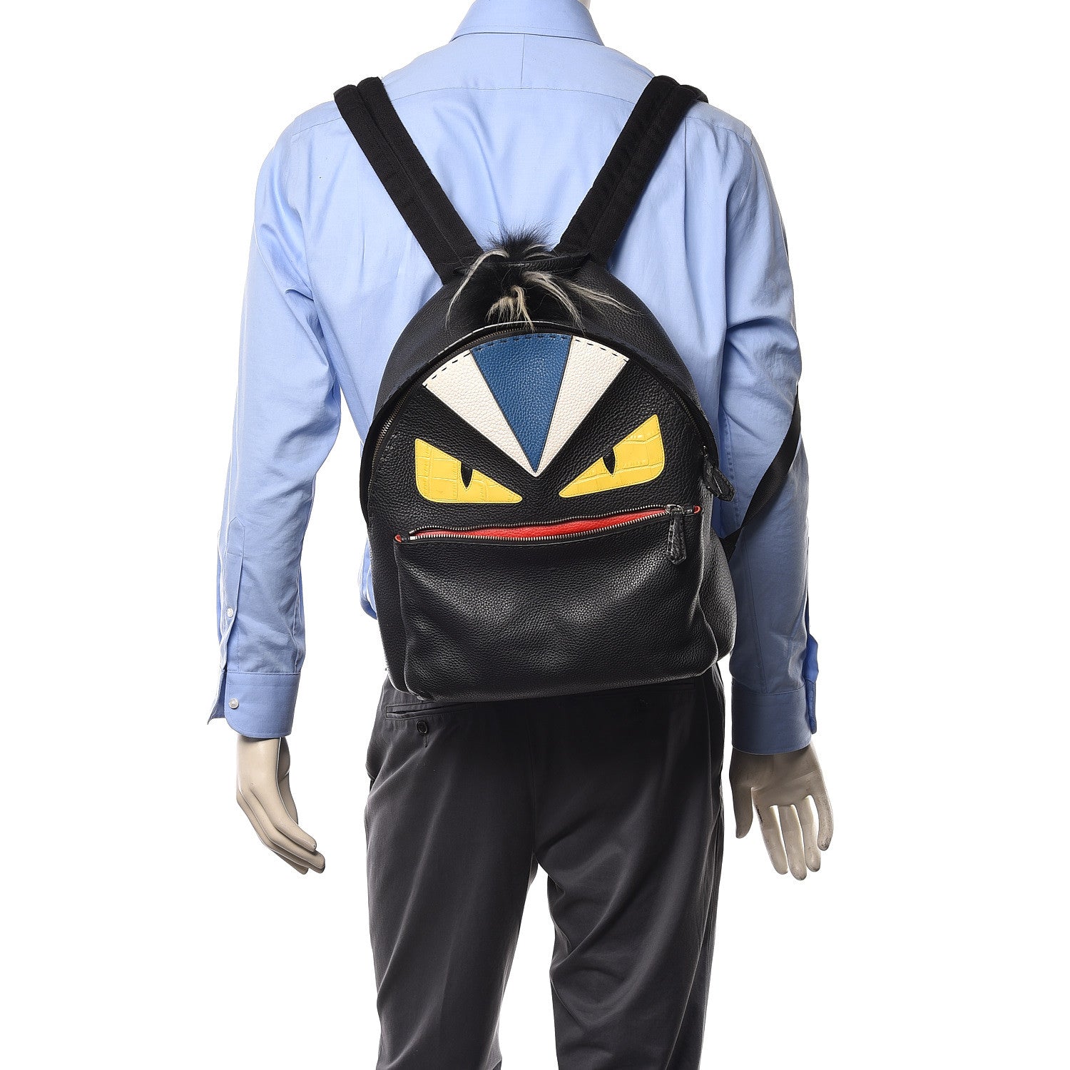 Fendi Calfskin Crocodile Fox Fur Monster Backpack Black 2 of 18