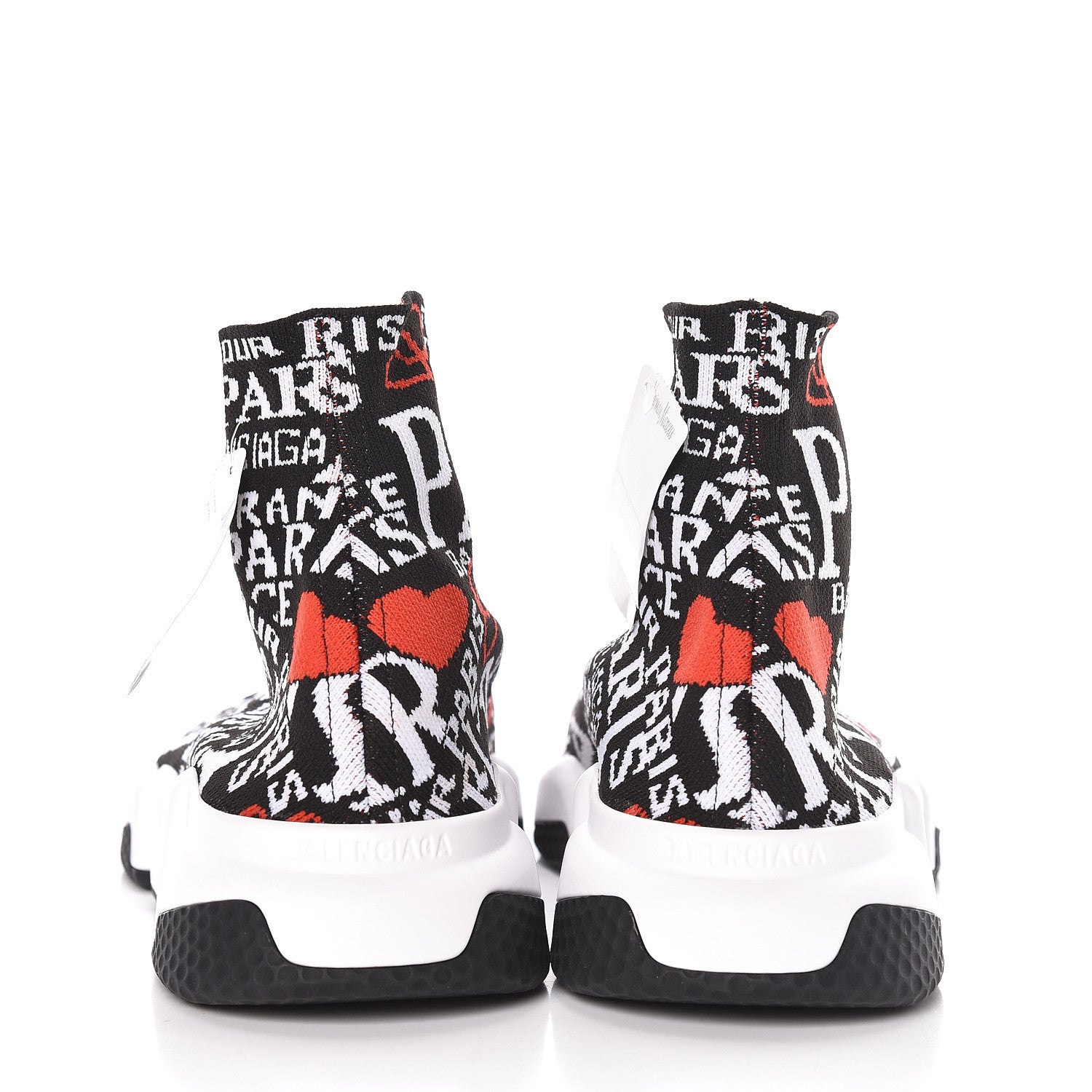 Balenciaga Neoprene Knit Bonjour Paris Womens Speed Sneakers 41 Black White Red 5 of 10