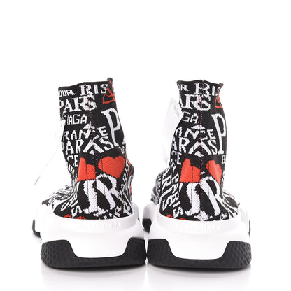 Balenciaga Neoprene Knit Bonjour Paris Womens Speed Sneakers 41 Black White Red 5 of 10