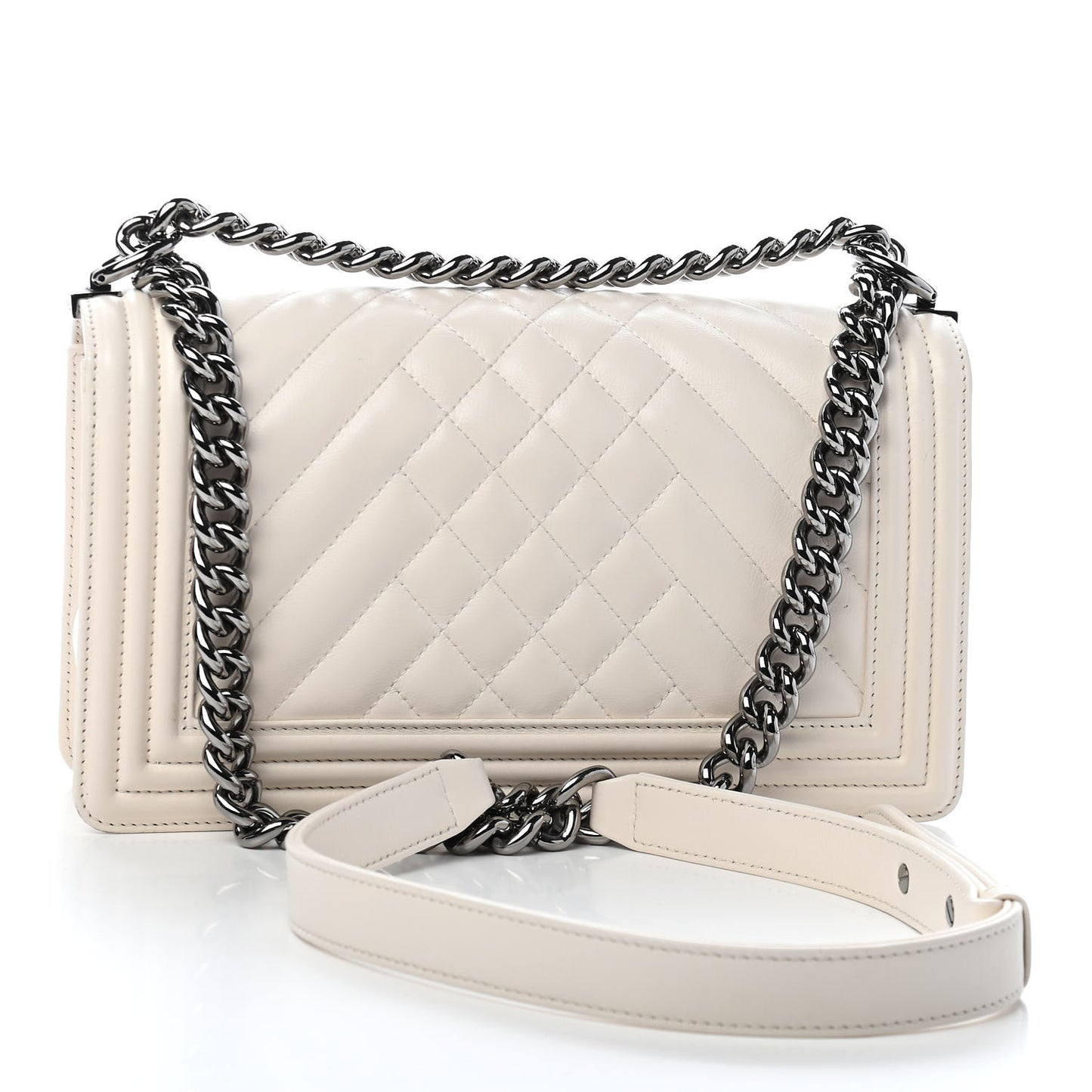 Lambskin Quilted Chevron Medium Boy Flap White