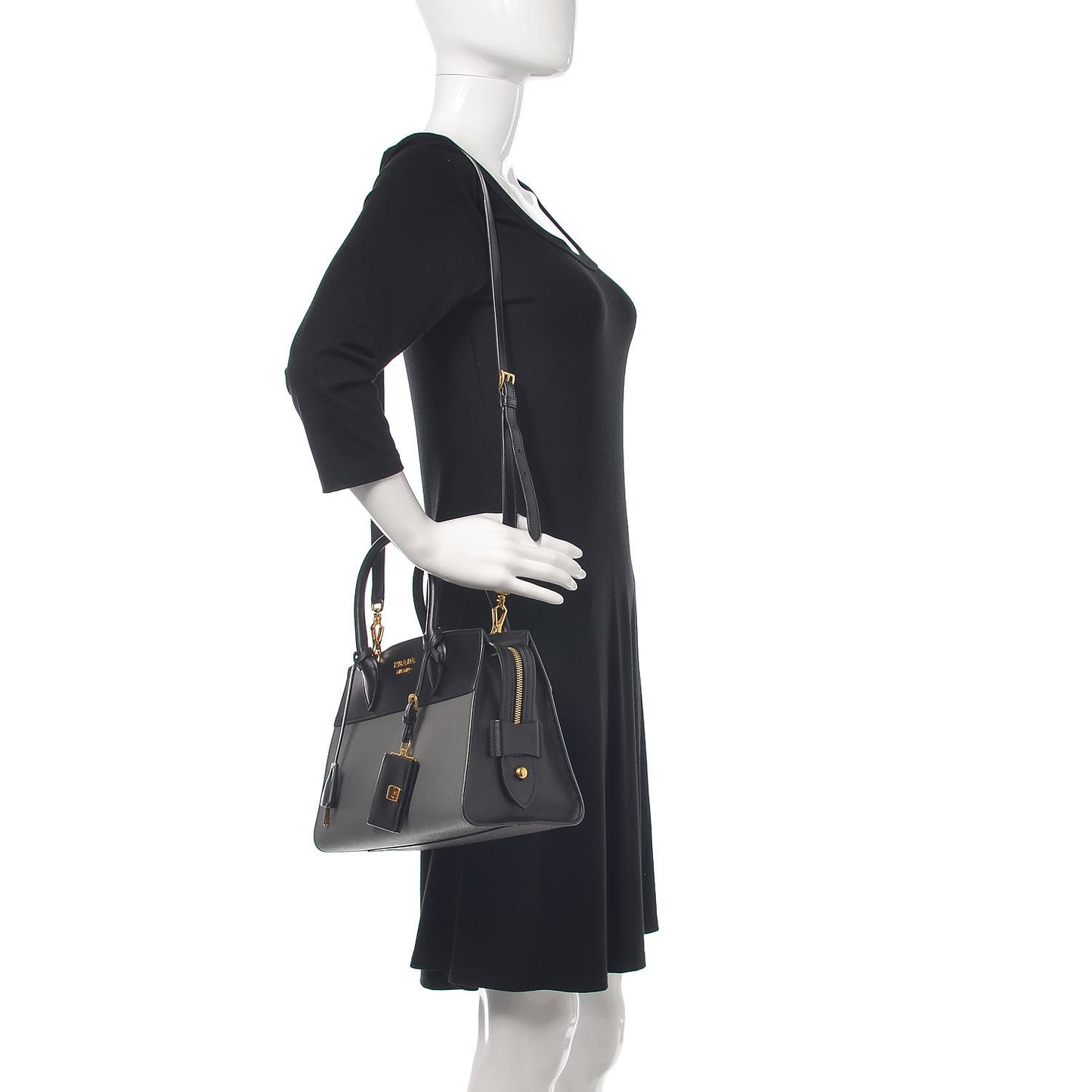 Saffiano City Calfskin Small Esplanade Tote Mercurio Black