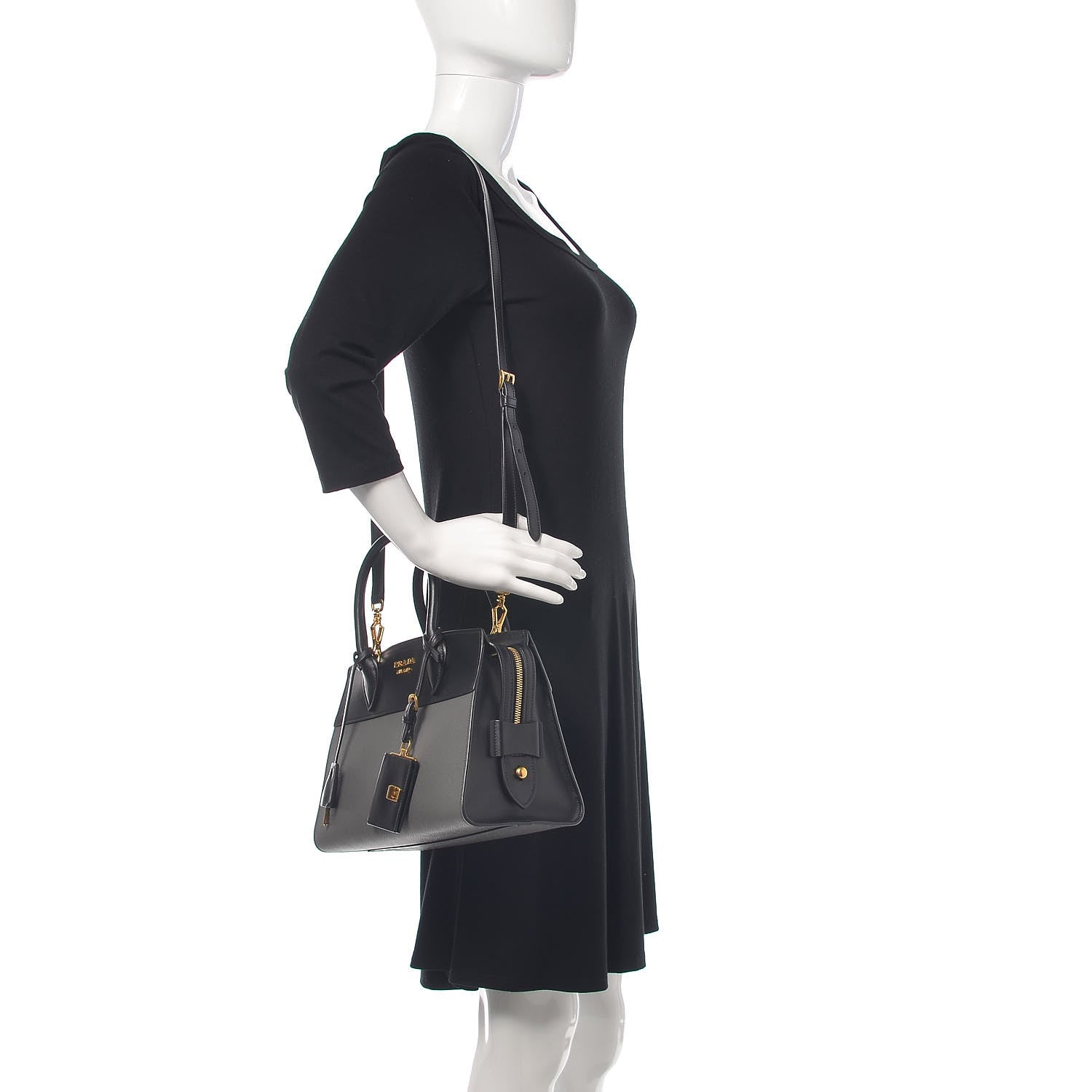 Prada Saffiano City Calfskin Small Esplanade Tote Mercurio Black 2 of 9