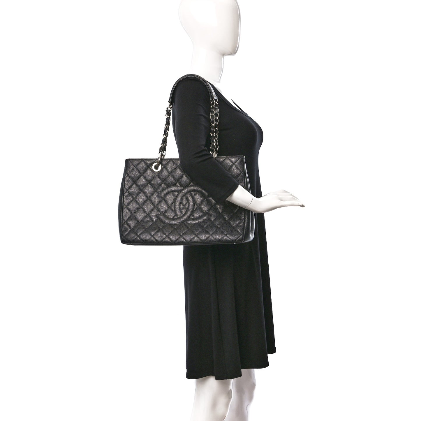 Caviar Quilted Grand Shopping Tote GST Black