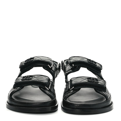 Chanel Lambskin Velcro Dad Sandals 37.5 So Black 2 of 9