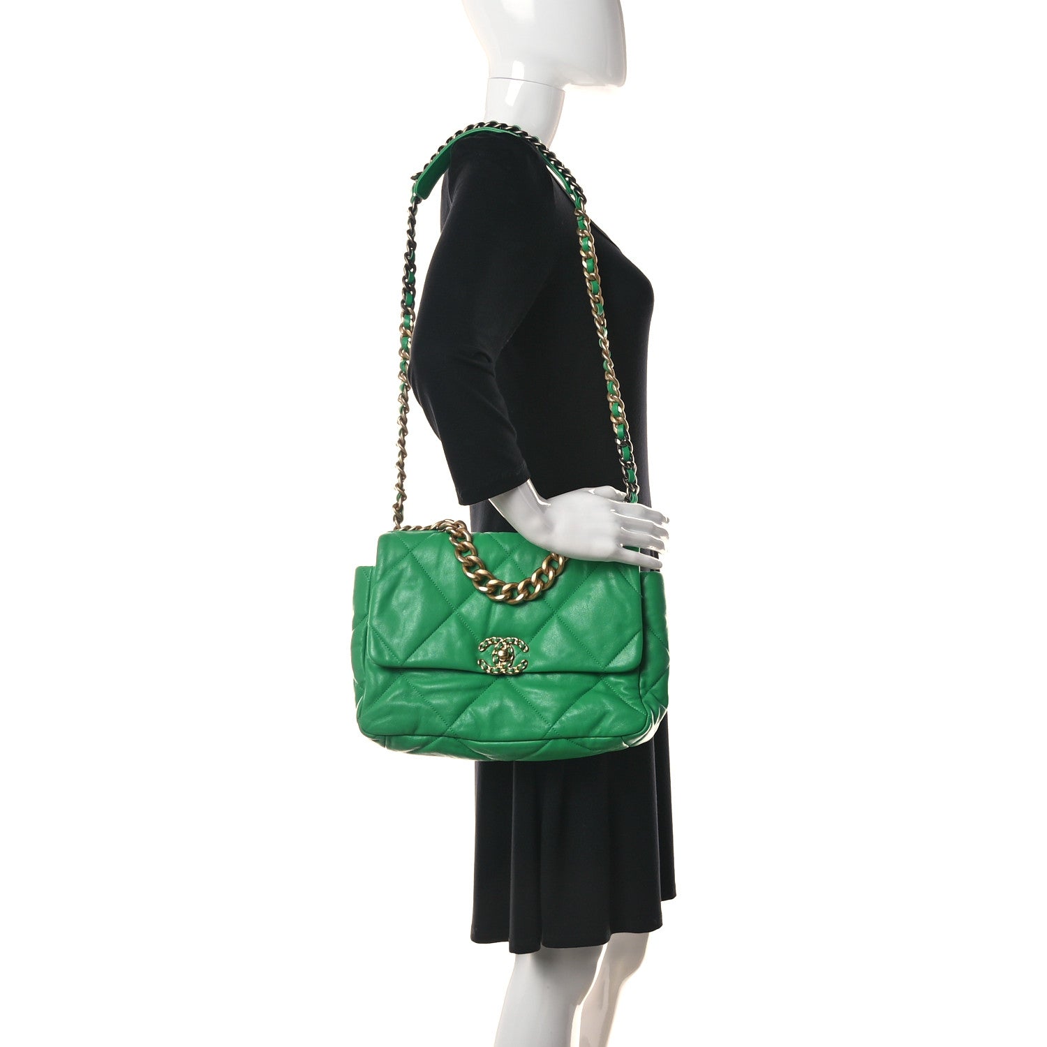 Chanel Goatskin Quilted Large Chanel 19 Flap Green 2 of 10