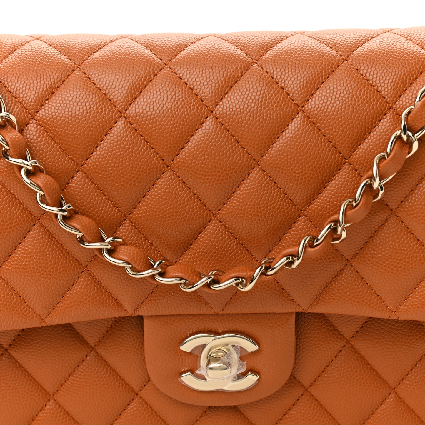 Caviar Quilted Medium Double Flap Light Brown