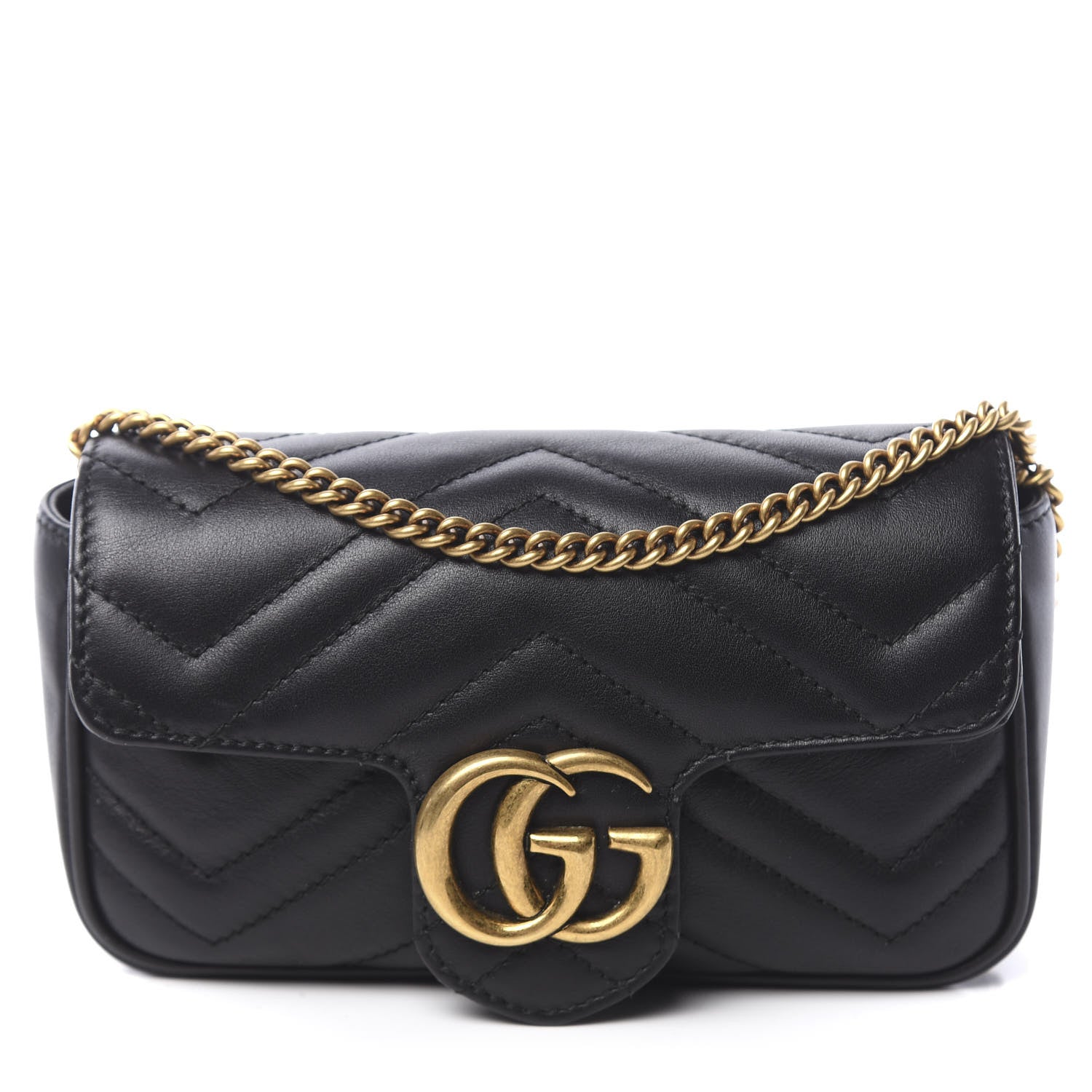 Gucci Calfskin Matelasse Super Mini GG Marmont Shoulder Bag Black 1 of 12
