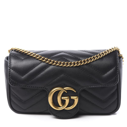 Gucci Calfskin Matelasse Super Mini GG Marmont Shoulder Bag Black 1 of 12