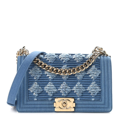 Chanel Denim Pleated Medium Boy Flap Light Blue 1 of 10