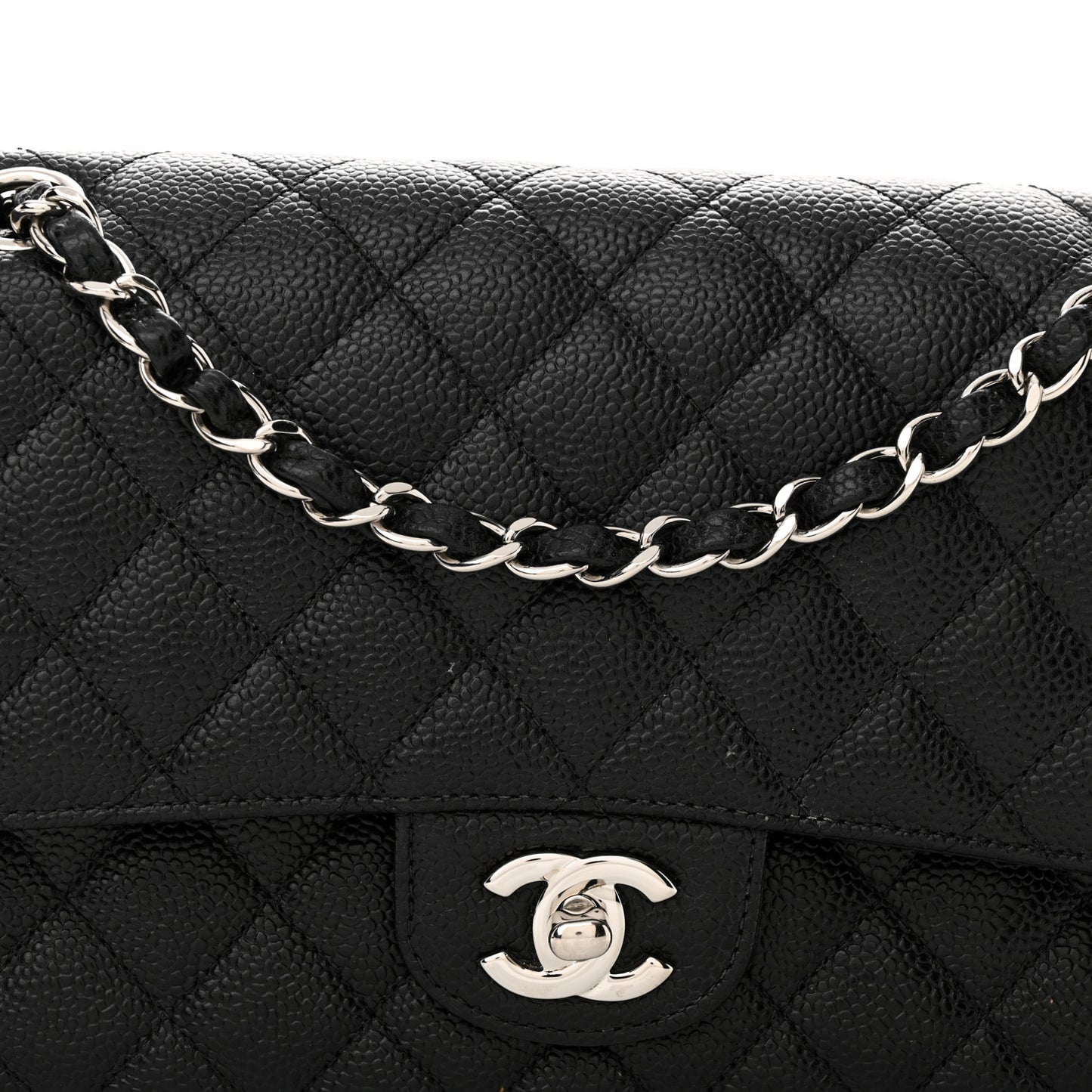 Caviar Quilted Medium Double Flap Black