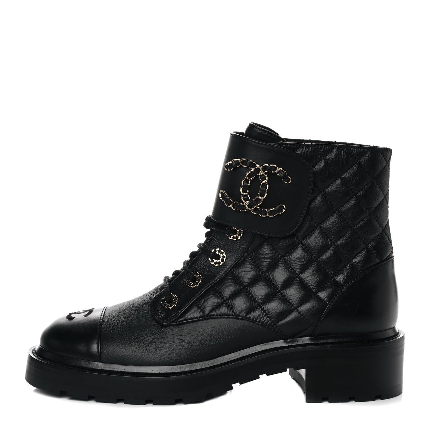 Shiny Goatskin Calfskin Quilted Lace Up Combat Boots 40 Black