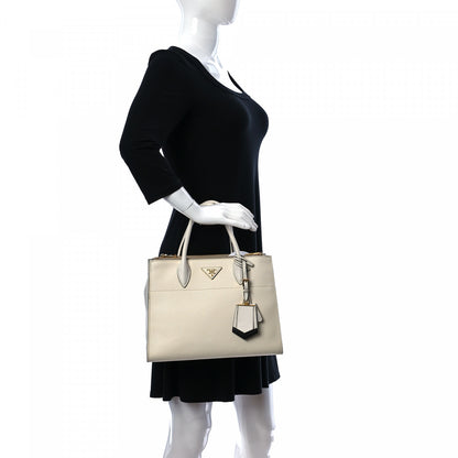 Prada Saffiano City Calfskin Greche Paradigme Bag White Black 2 of 15