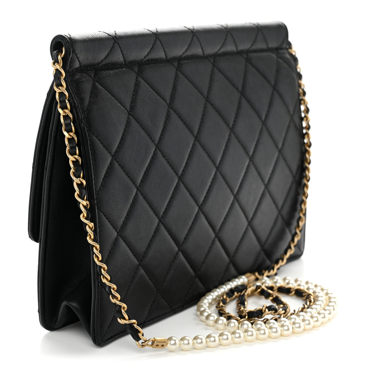 Chanel Lambskin Quilted Large Pearl Chain Flap Bag Black 3 of 10