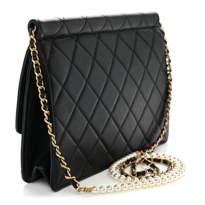 Chanel Lambskin Quilted Large Pearl Chain Flap Bag Black 3 of 10