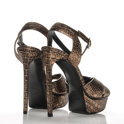 Saint Laurent Metallic Calfskin Crocodile Embossed Bianca 105 Platform Sandals 38 Bronze 4 of 7