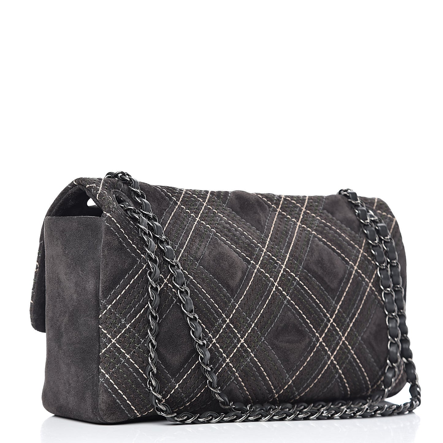 Suede Stitched Jumbo Saltire Single Flap Grey