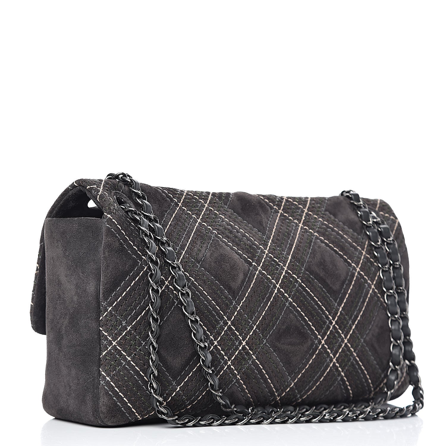 Chanel Suede Stitched Jumbo Saltire Single Flap Grey 3 of 12