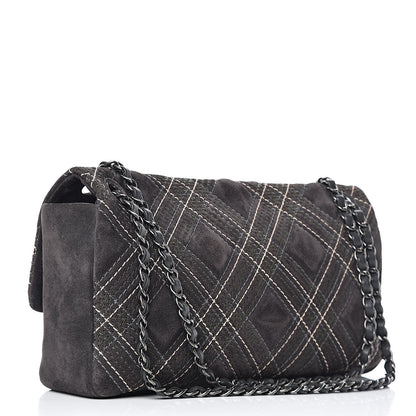 Chanel Suede Stitched Jumbo Saltire Single Flap Grey 3 of 12