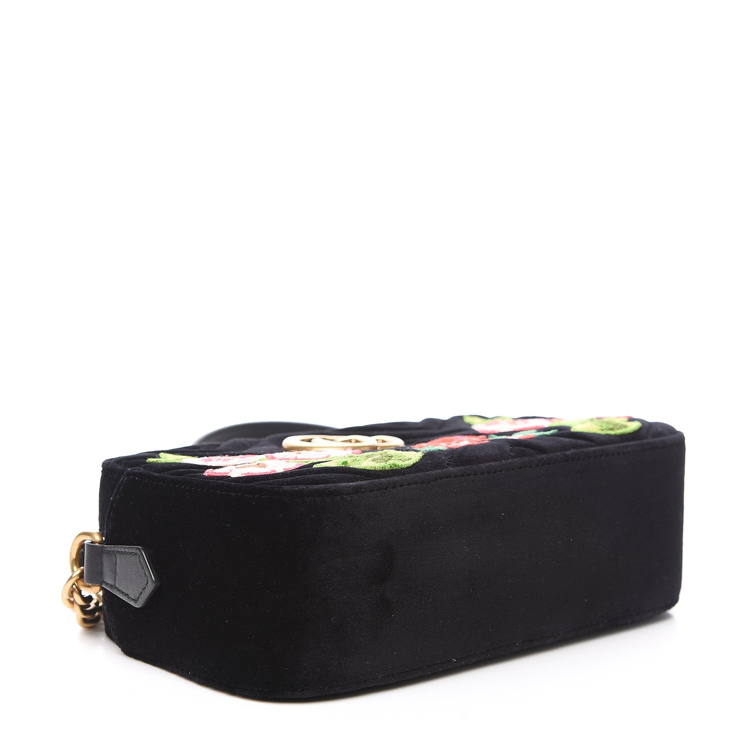 Gucci Velvet Matelasse Deer Embroidered Small GG Marmont Chain Shoulder Bag Black 3 of 10