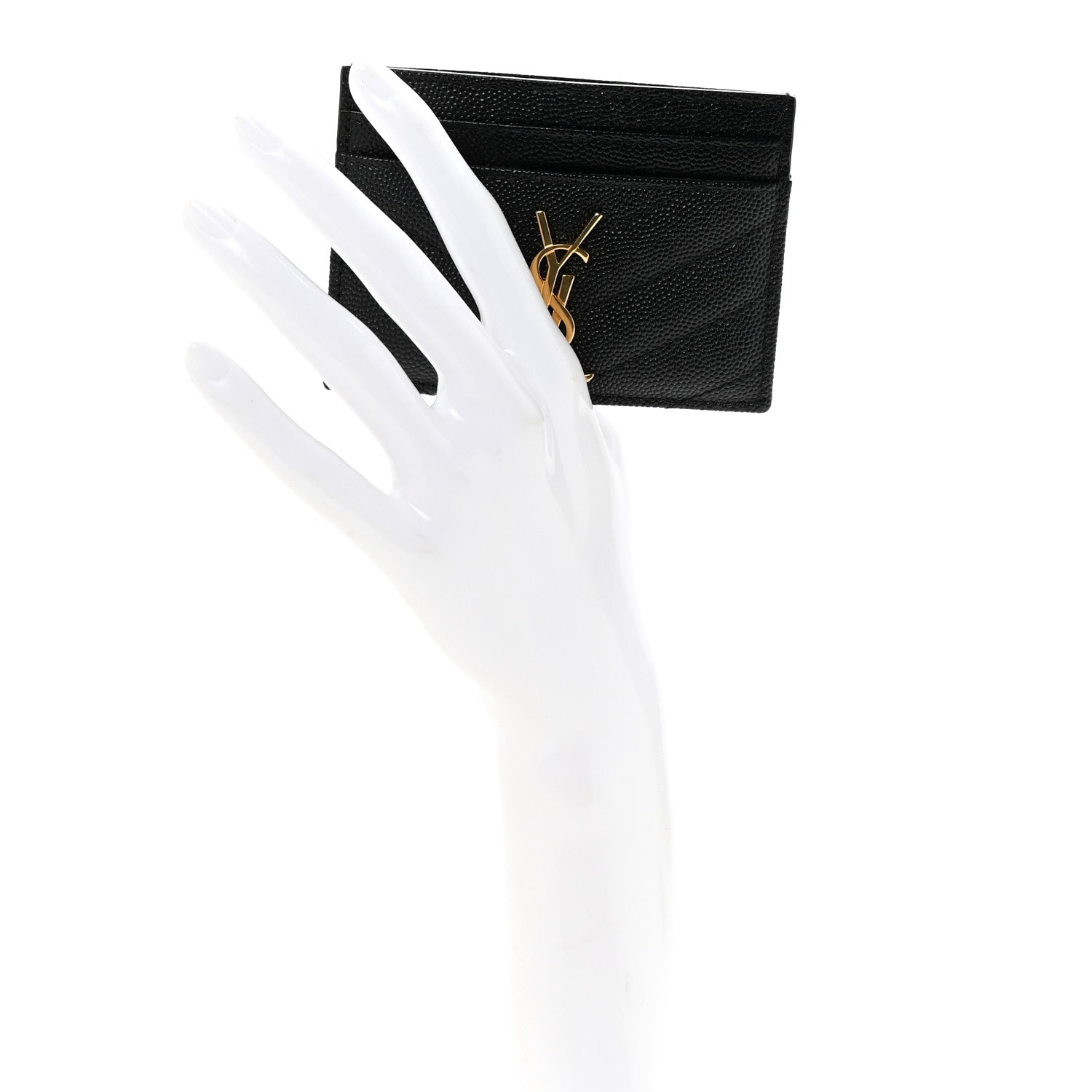 Saint Laurent Grain De Poudre Matelasse Chevron Monogram Credit Card Case Black 2 of 8