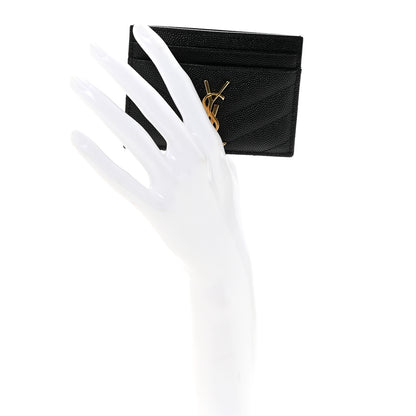 Saint Laurent Grain De Poudre Matelasse Chevron Monogram Credit Card Case Black 2 of 8