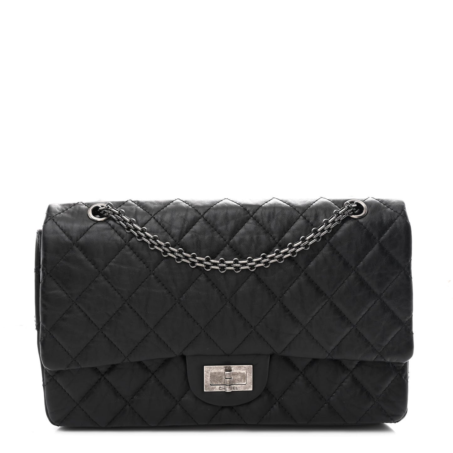 Aged Calfskin Quilted 2.55 Reissue 227 Flap Black