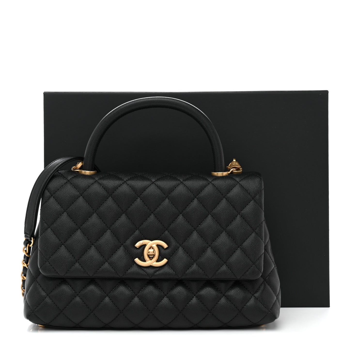 Caviar Quilted Small Coco Handle Flap Black