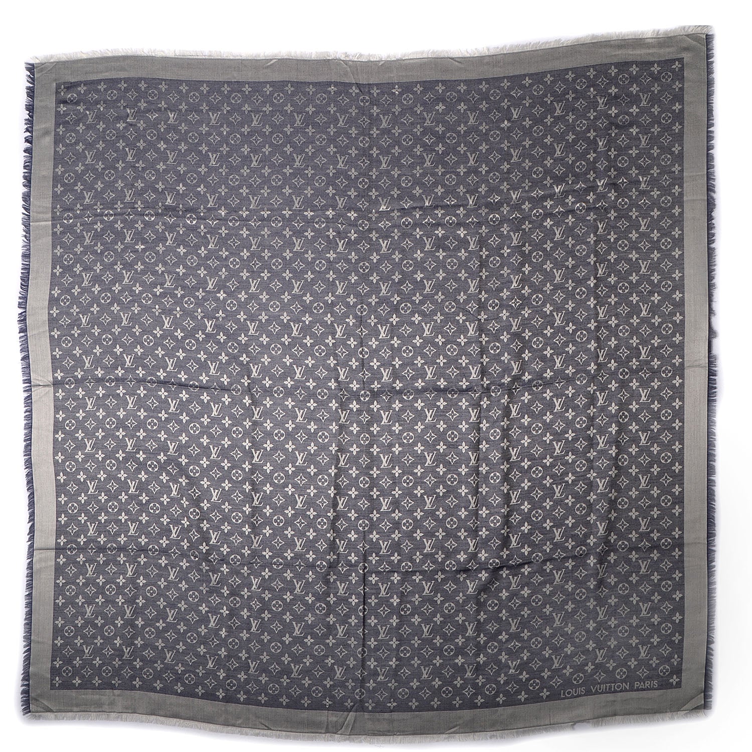Louis Vuitton Wool Silk Monogram Denim Shawl Blue 3 of 4