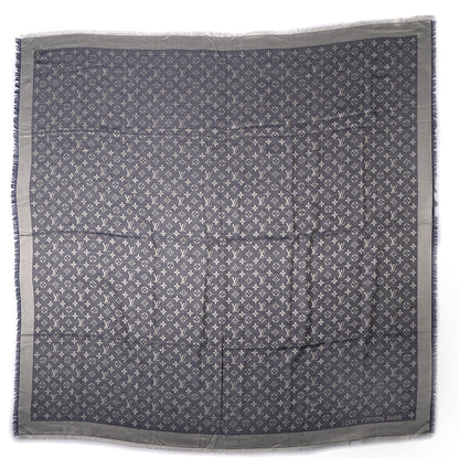 Louis Vuitton Wool Silk Monogram Denim Shawl Blue 3 of 4