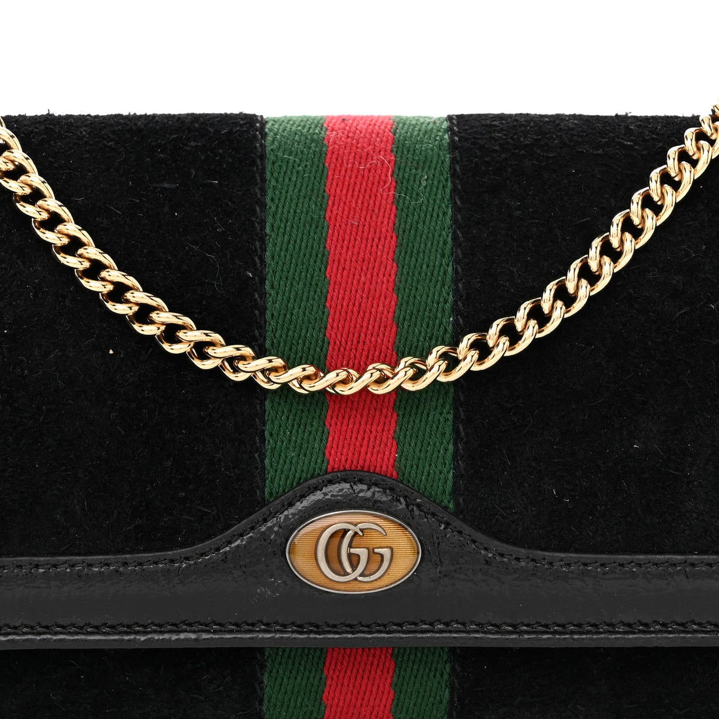 Suede Patent Web Ophidia Wallet On Chain Black